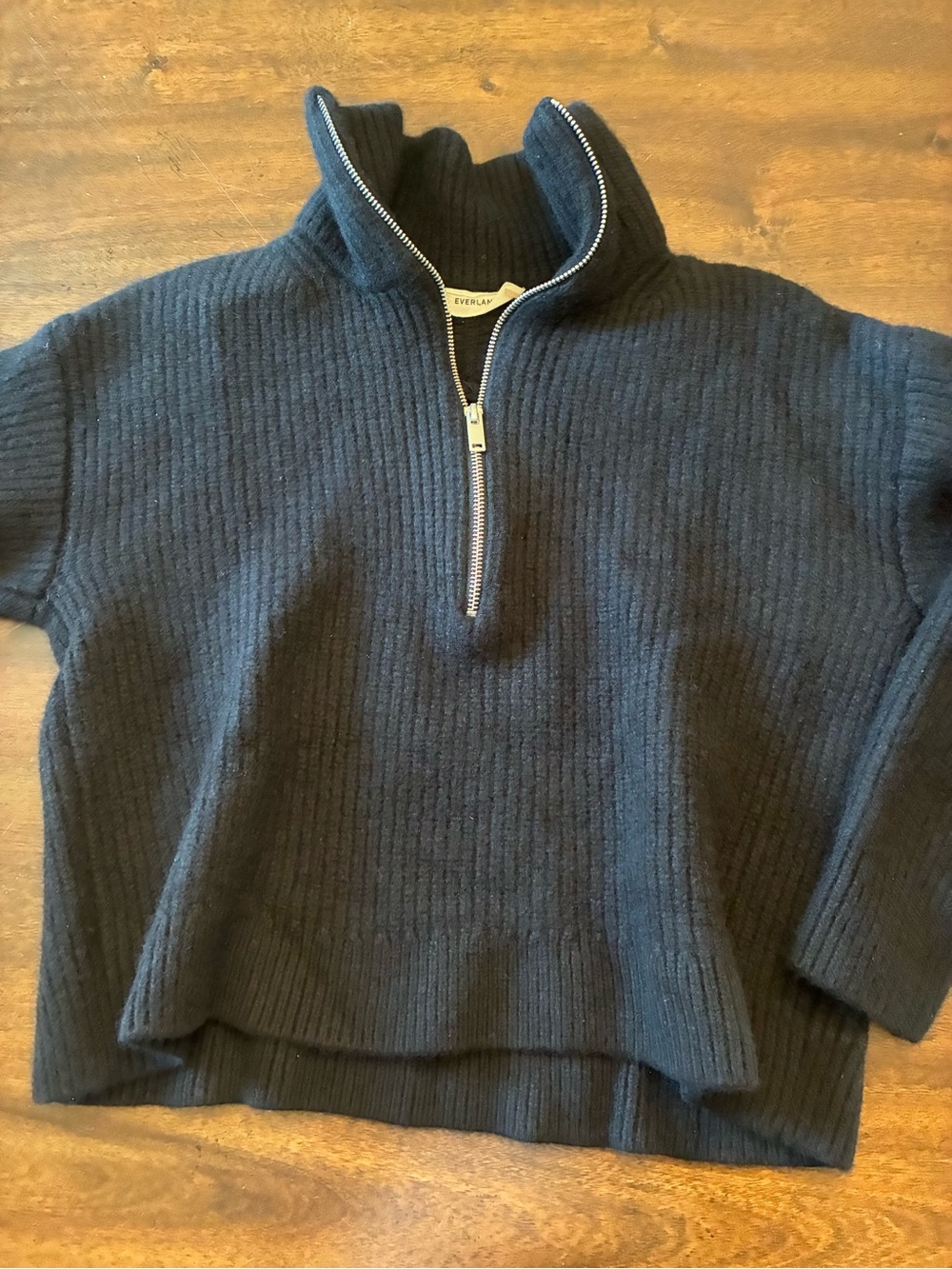 Everlane The Half-Zip Sweater in Luxe Merino Women's Medium Black Boiled Wool